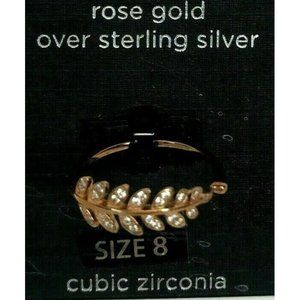 Rose Gold Over Sterling Silver Leaf Cubic Zirconia Ring Size 8 Silver Treasures